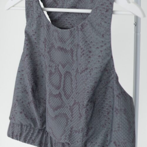 Shadow grey printed sports bra from polyester and elastane from the back