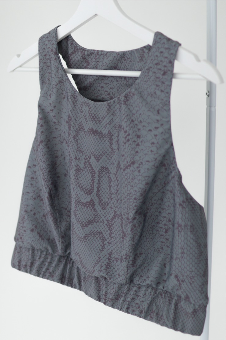Shadow grey printed sports bra from polyester and elastane from the back