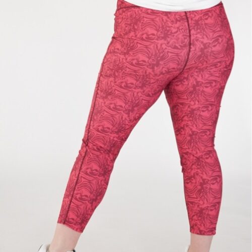 Plus size red printed leggings from polyester from the back