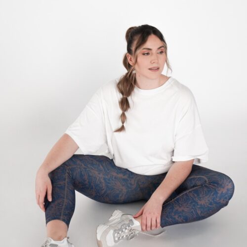Plus size blue printed leggings from polyester in full size
