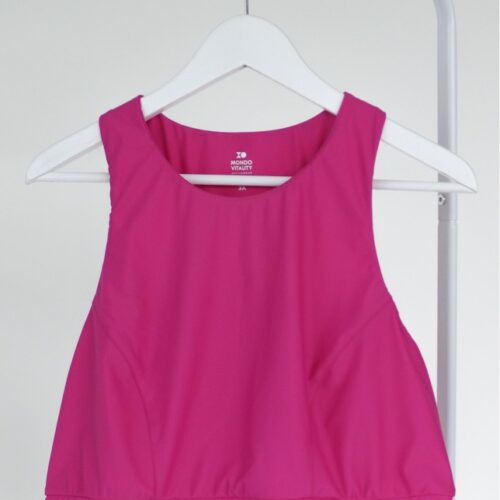 Plus size compression sports bra from recycled polyamide and elastane in Raspberry rose colour from the front