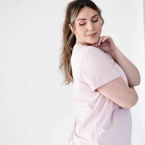 Oversize t-shirt from cotton blend in pink colour from the back