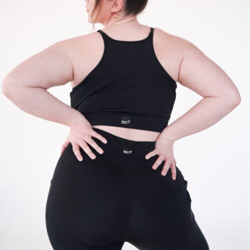 Plus size high performance sports bra in black colour colour close up